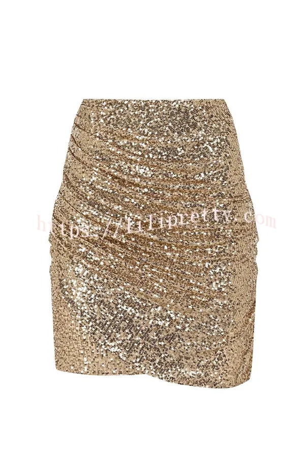 Stunning Days Sequined Elastic Waist Ruched Mini Skirt