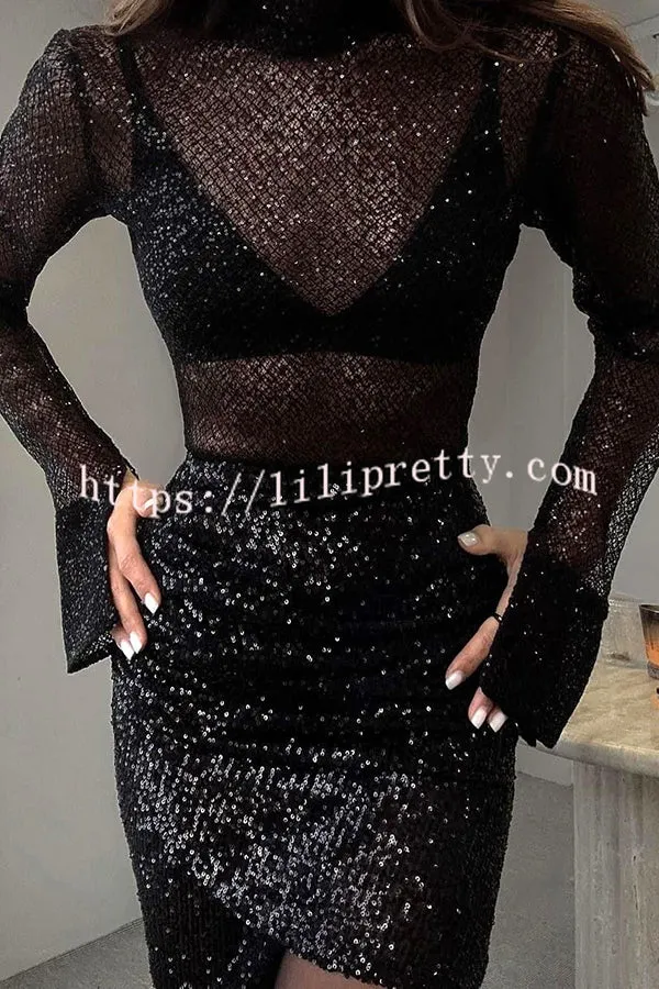 Stunning Days Sequined Elastic Waist Ruched Mini Skirt