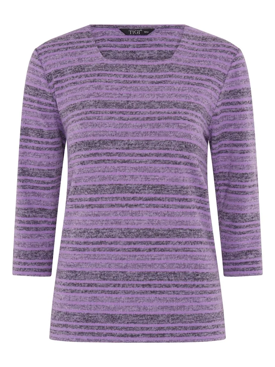 TIGI 14/16 Amethyst Melange Stripe Square Neck Top - T25-05A