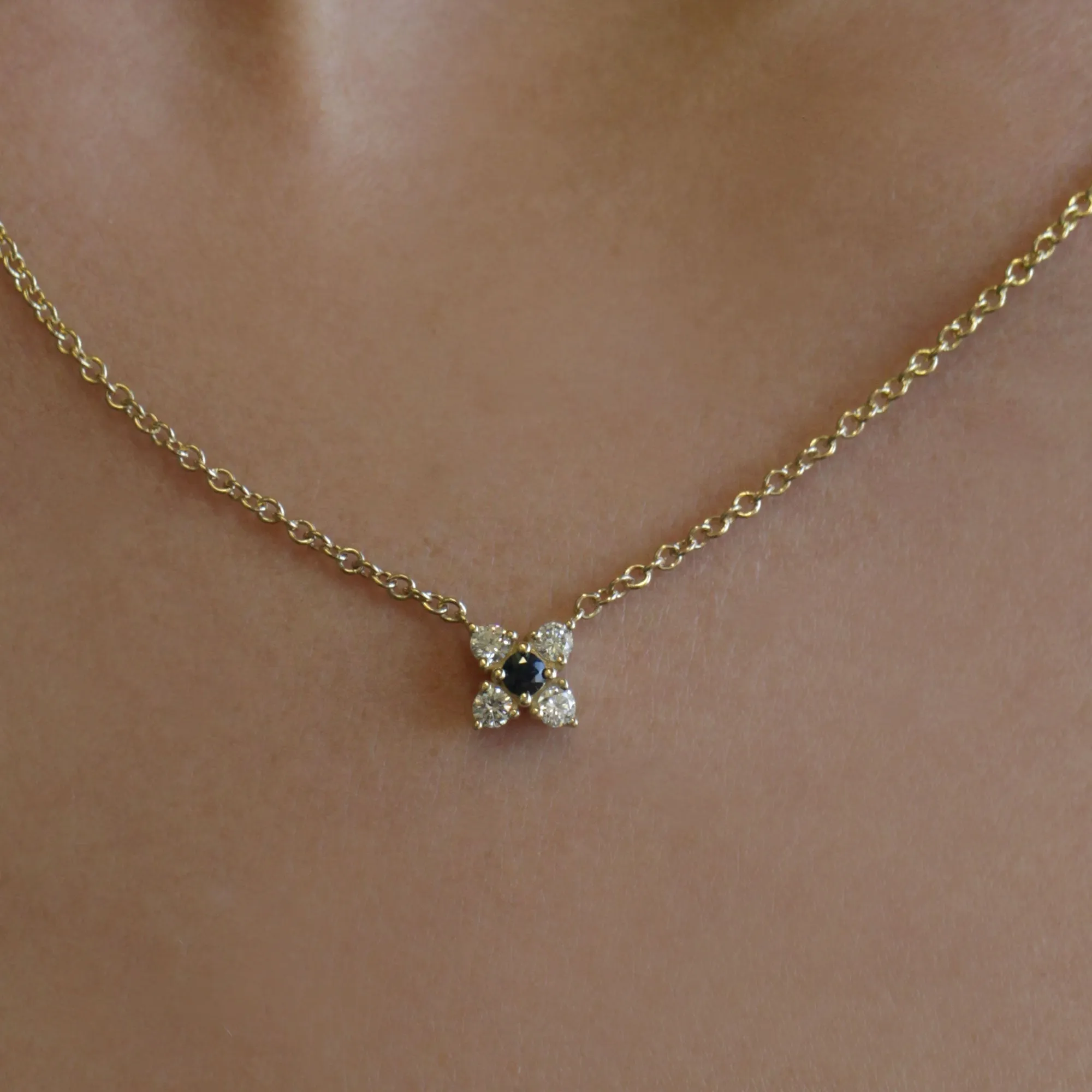 Valentina Gold Necklace White Diamonds & Sapphire