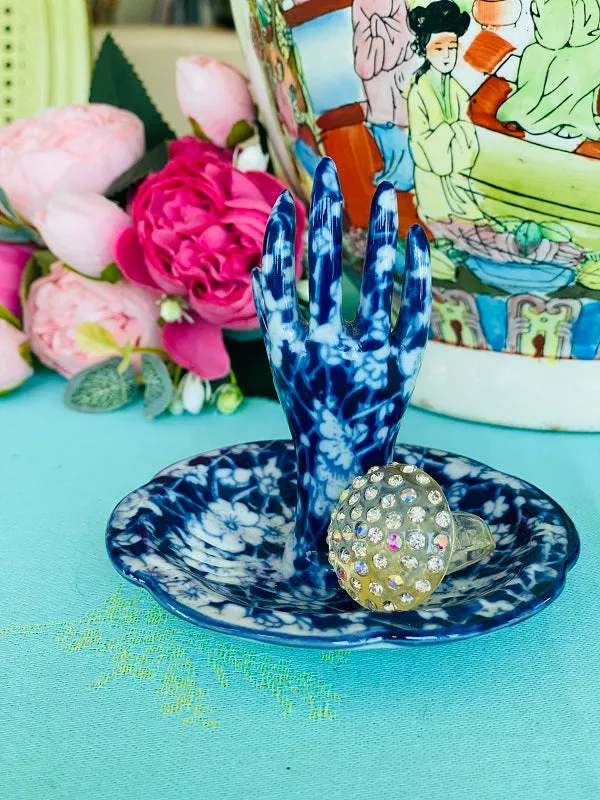 Vintage Calico Pattern Hand Jewelry Holder