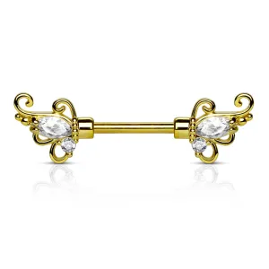 Vintage Token Filigree Nipple Bar with Gold Plating