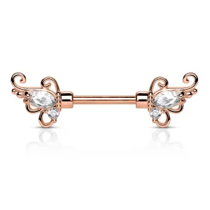 Vintage Token Filigree Nipple Bar with Rose Gold Plating