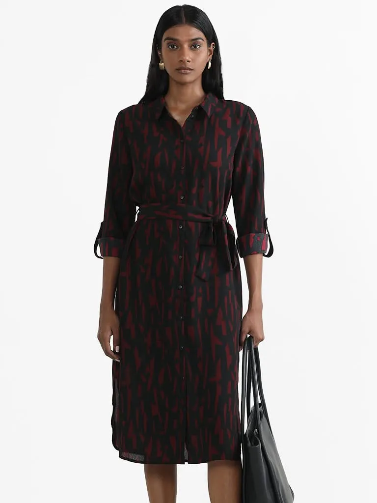 Wardrobe Black Abstract Printed Shirt Dress