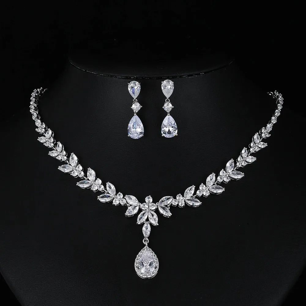 Wedding Jewelry Charm Large Water Drop Crystal Jewelry Set for Bridal