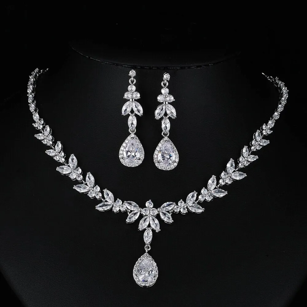 Wedding Jewelry Charm Large Water Drop Crystal Jewelry Set for Bridal