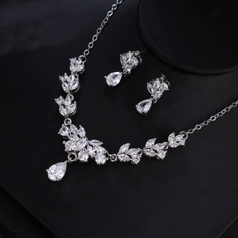 Wedding Jewelry Charm Large Water Drop Crystal Jewelry Set for Bridal