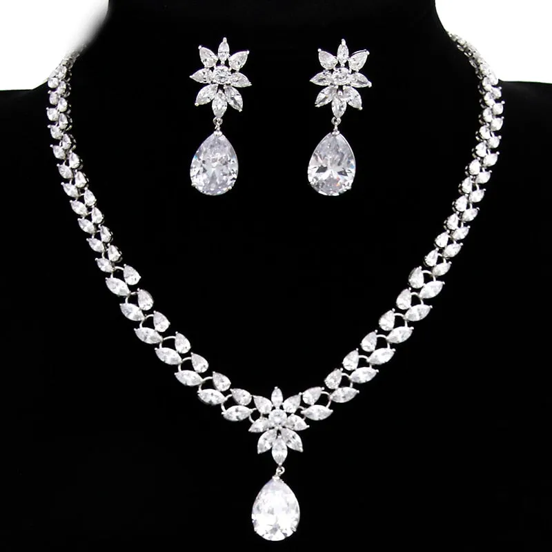 Wedding Jewelry Charm Large Water Drop Crystal Jewelry Set for Bridal