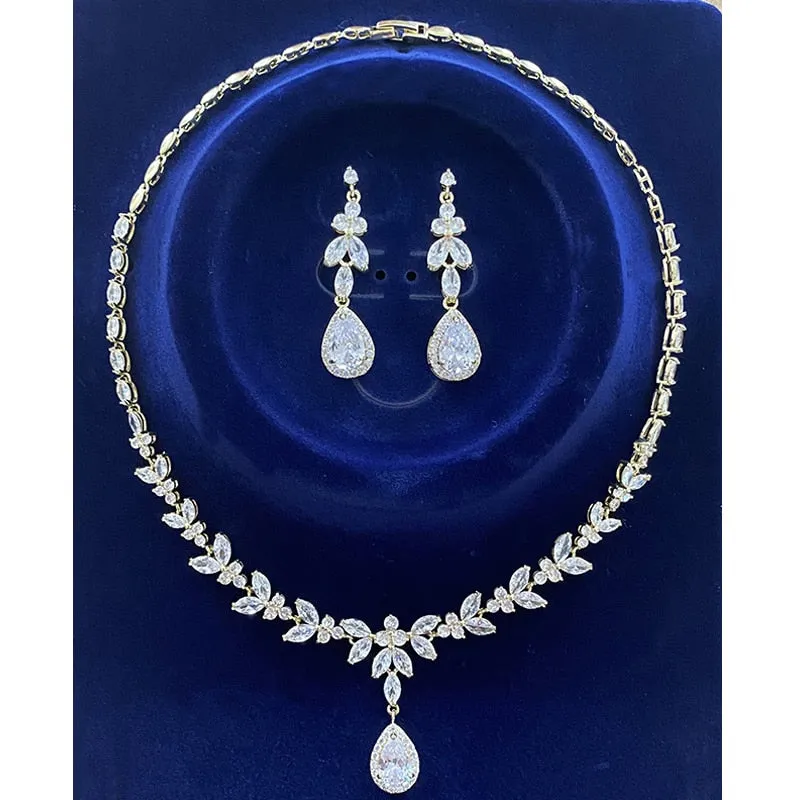 Wedding Jewelry Charm Large Water Drop Crystal Jewelry Set for Bridal