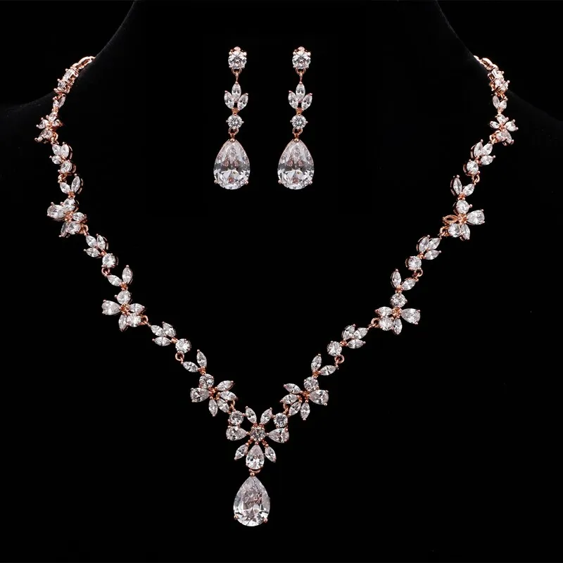 Wedding Jewelry Charm Large Water Drop Crystal Jewelry Set for Bridal