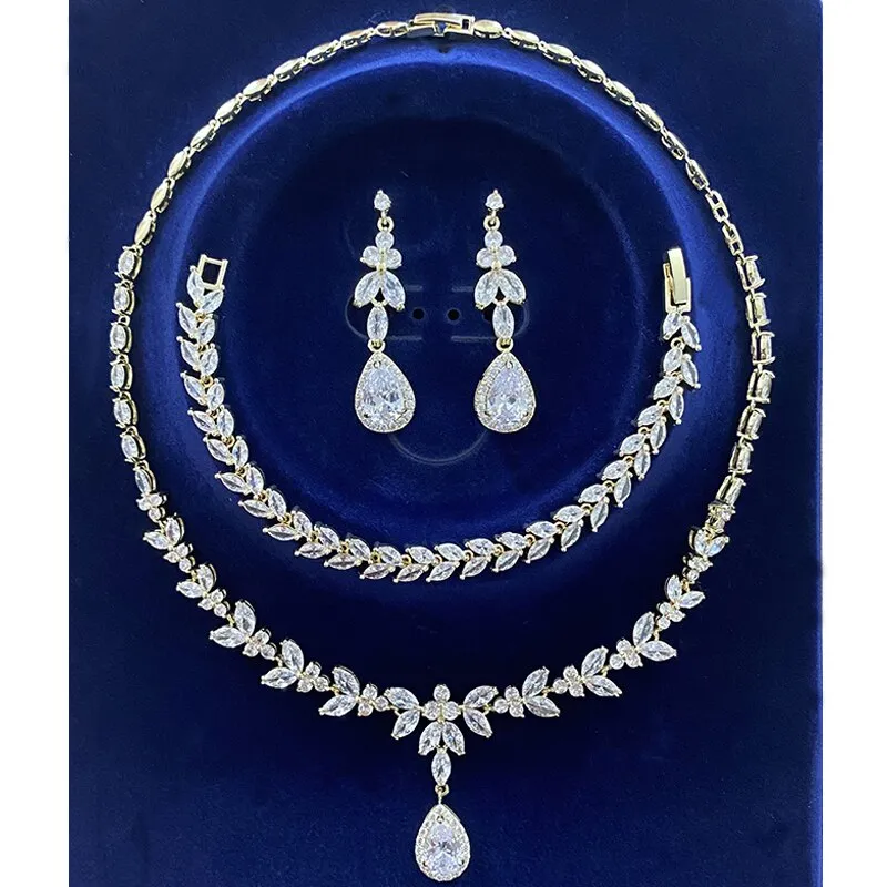 Wedding Jewelry Charm Large Water Drop Crystal Jewelry Set for Bridal