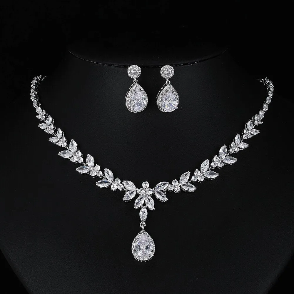 Wedding Jewelry Charm Large Water Drop Crystal Jewelry Set for Bridal