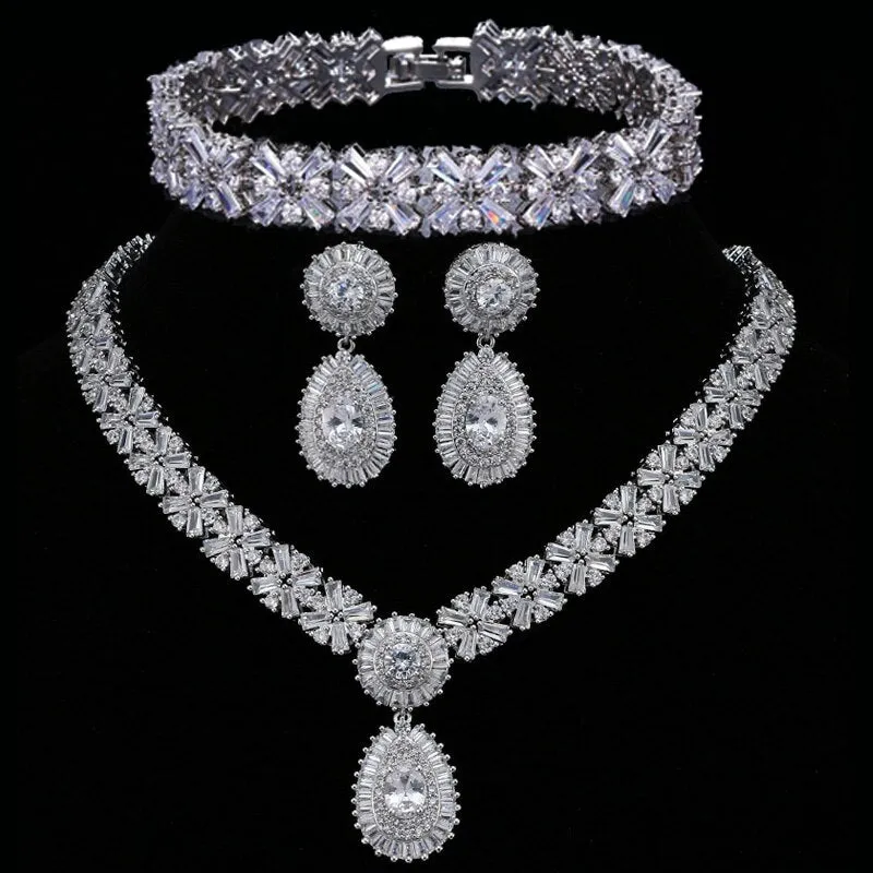 Wedding Jewelry Charm Large Water Drop Crystal Jewelry Set for Bridal