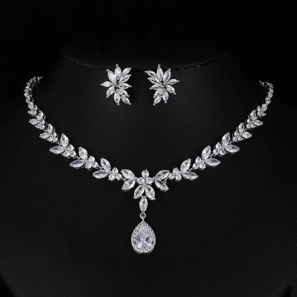 Wedding Jewelry Charm Large Water Drop Crystal Jewelry Set for Bridal