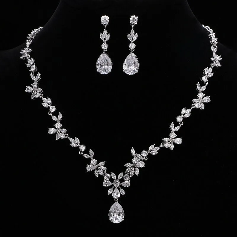 Wedding Jewelry Charm Large Water Drop Crystal Jewelry Set for Bridal