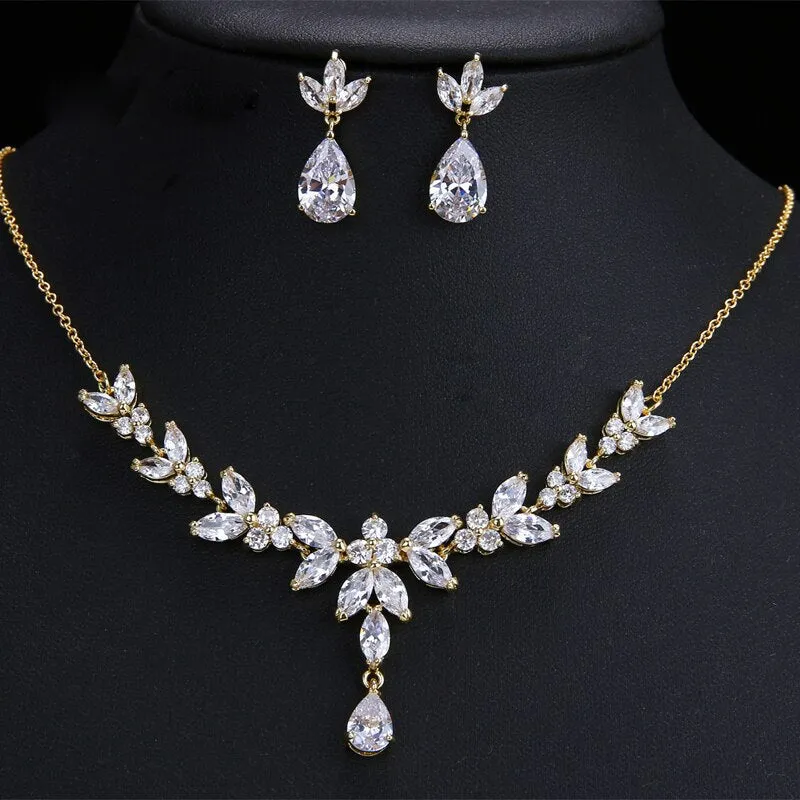 Wedding Jewelry Charm Large Water Drop Crystal Jewelry Set for Bridal