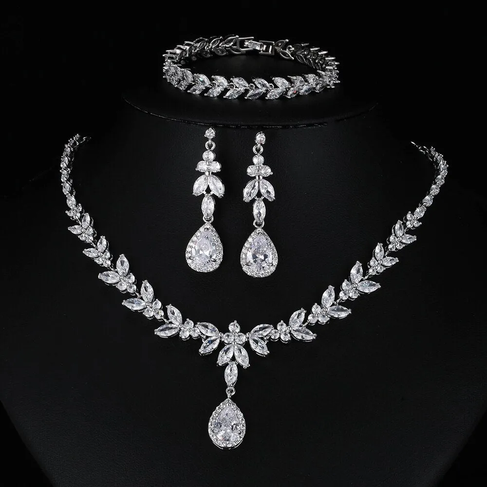 Wedding Jewelry Charm Large Water Drop Crystal Jewelry Set for Bridal