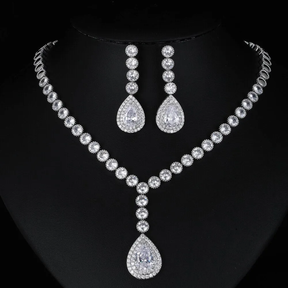 Wedding Jewelry Charm Large Water Drop Crystal Jewelry Set for Bridal