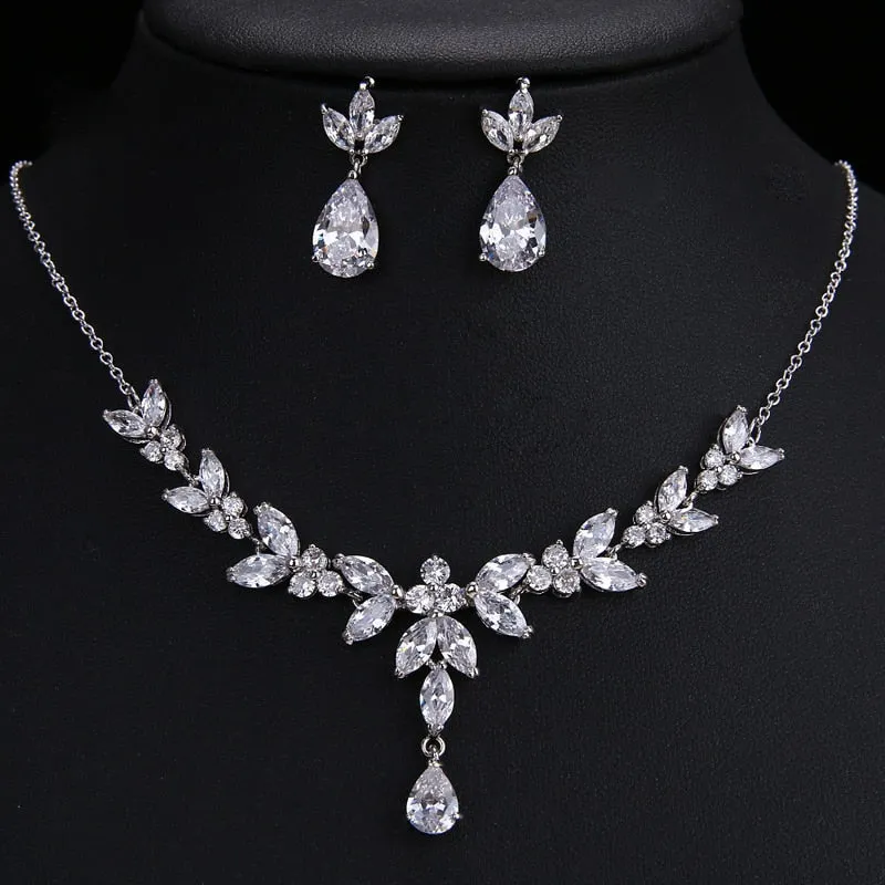 Wedding Jewelry Charm Large Water Drop Crystal Jewelry Set for Bridal