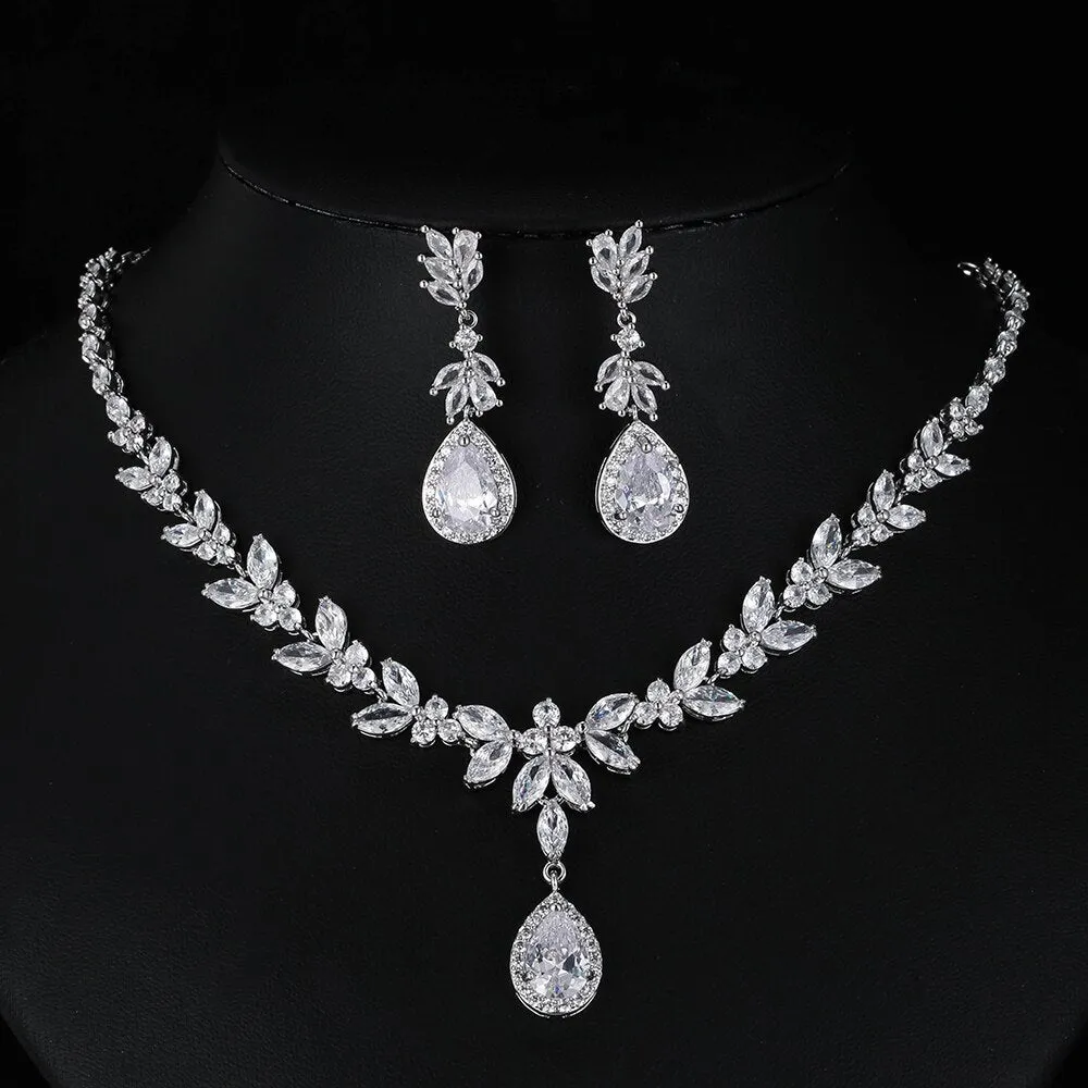 Wedding Jewelry Charm Large Water Drop Crystal Jewelry Set for Bridal