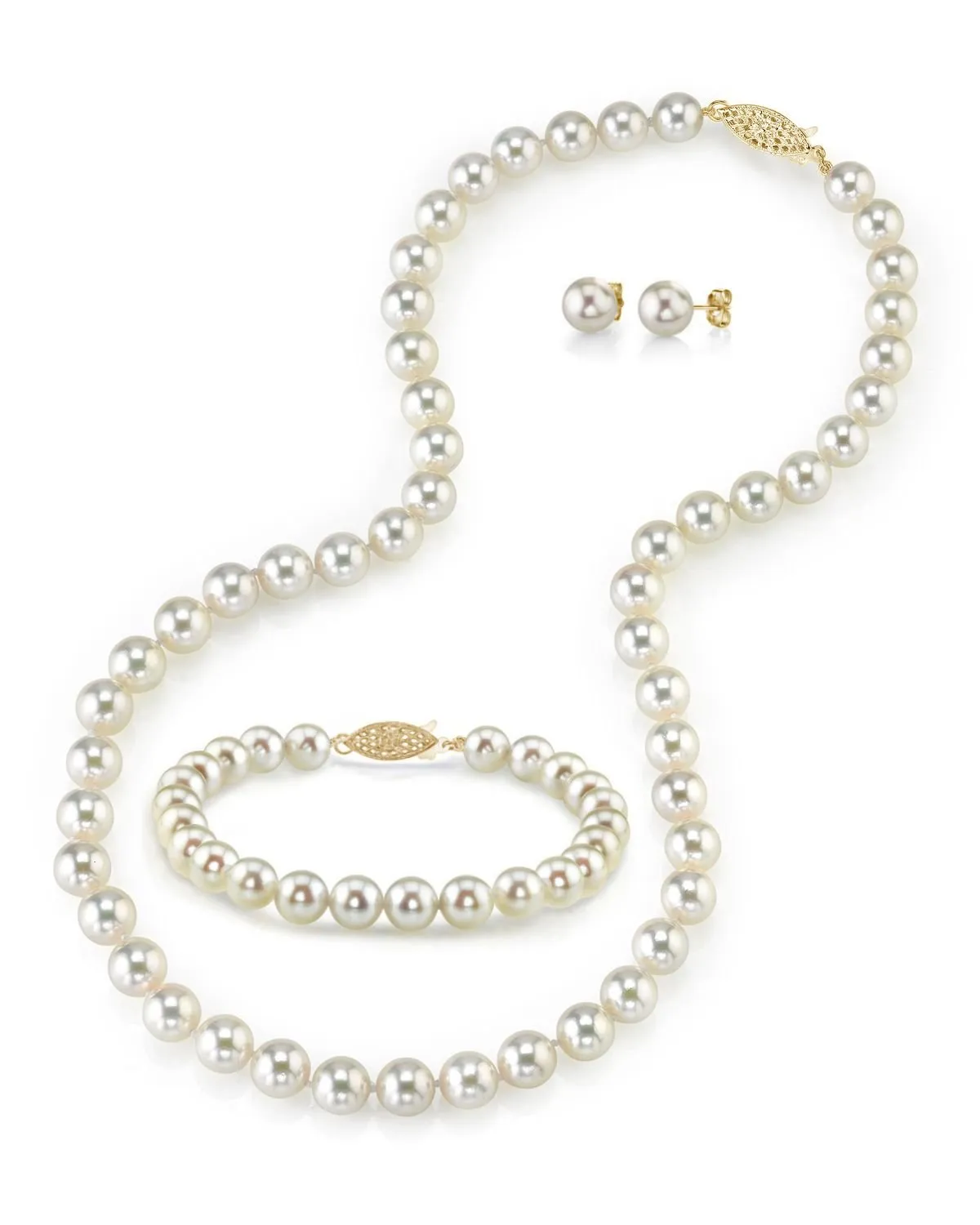 White Japanese Akoya 3-Piece Pearl Jewelry Set, 7.5-8.0mm