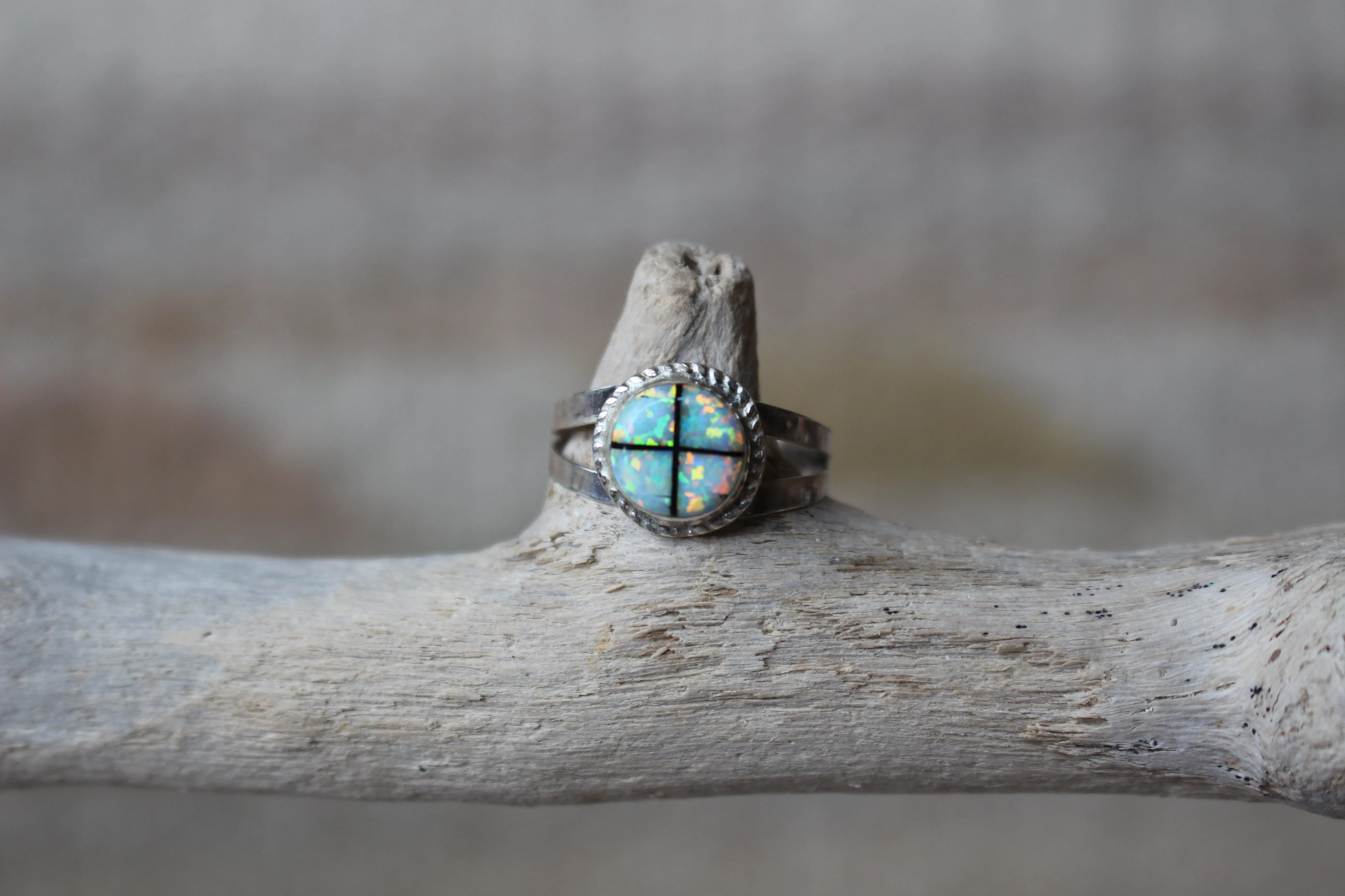 White Opal Cross Ring