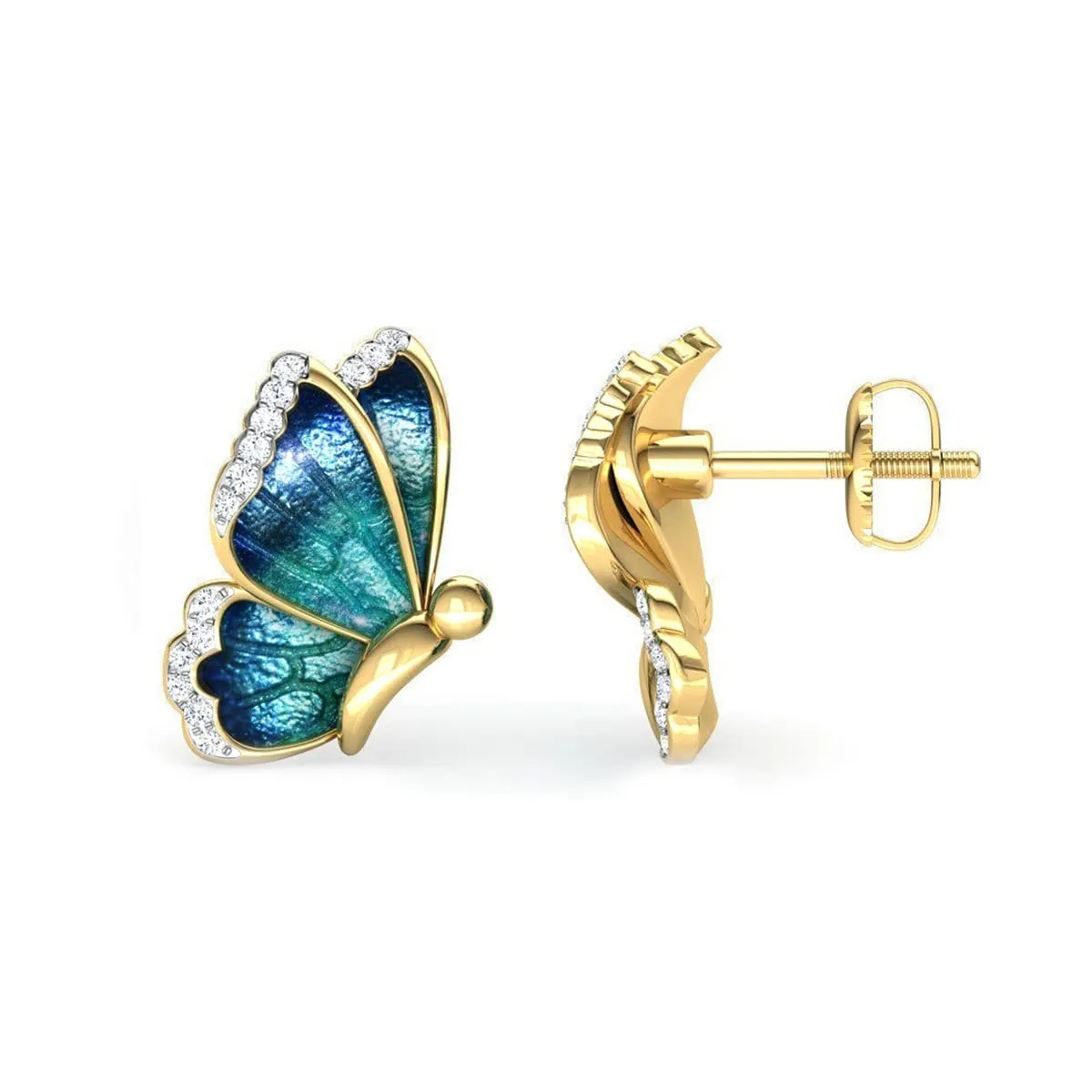 Yellow Chimes Elegant Gold Plated Blue Butterfly Crystal Stud Earrings for Women and Girls (Blue)