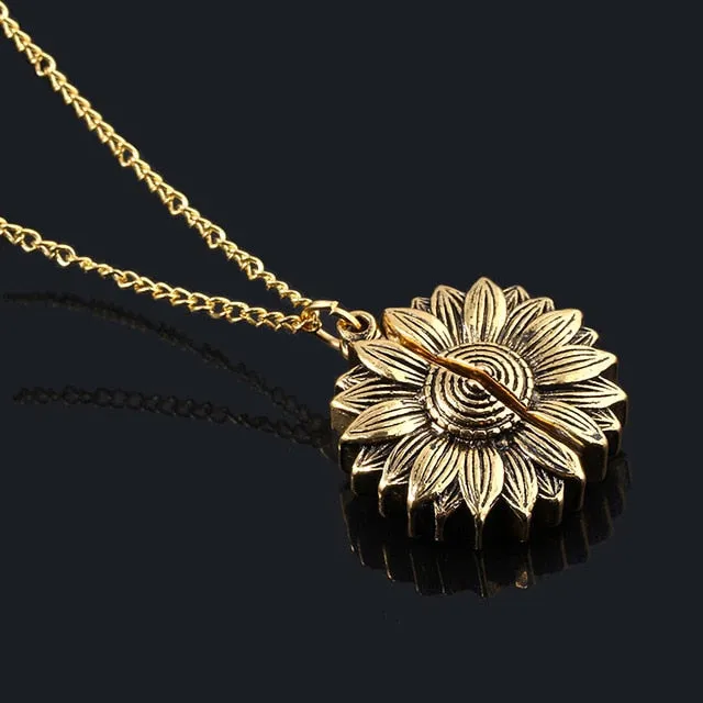 You are my sunshine Open Sunflower Gold Necklace